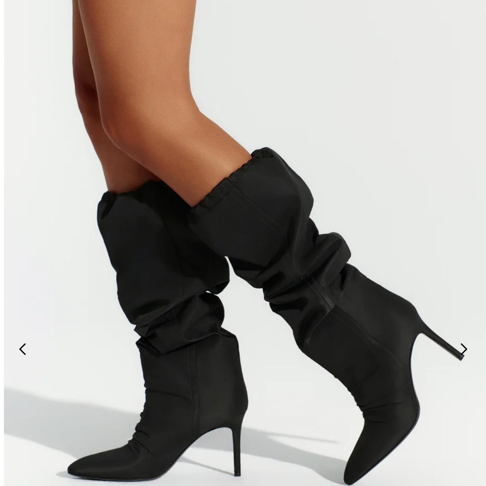 Naked Wardrobe Black Heeled Slouch Boots